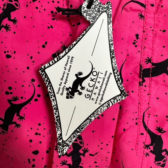 Gecko Hawaii Mens Neon Pink Gecko Splatter Print Swim Trunks Shorts Medium NWT - Picture 6 of 7